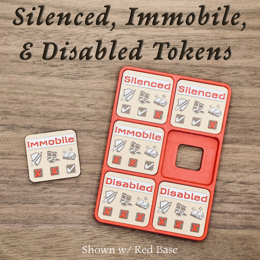 Immobile Silenced & Disabled - Magnetic Tokens (Red Text)